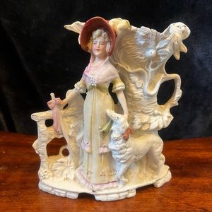 Antique Girl and Borzoi Schneider spill vase